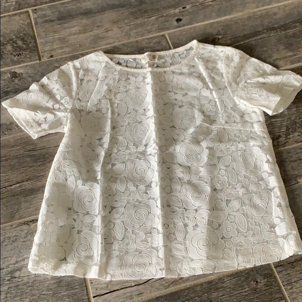 Poppy Lux Eyler Cropped Cream Short Sleeve Shirt